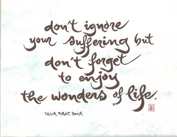 Thich Nhat Hanh: "Don't ignore your suffering but don't forget to enjoy the wonders of life."